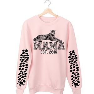 Mama Cheetah EST. Sweater, Personalized Sweater